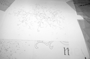 Drawings lying on the studio floor. Emma Bolland. 2012