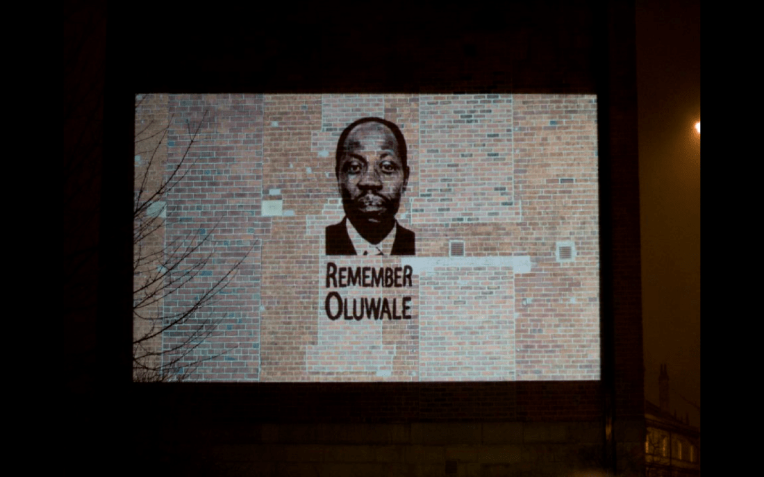 Outdoor projection, part of the Remembering Oluwale event,  January 23rd 2013