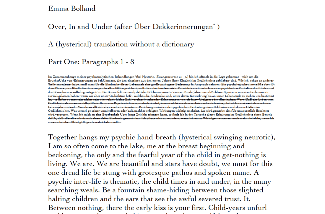 Screen shot of Over In And Under (2015). Emma Bolland.